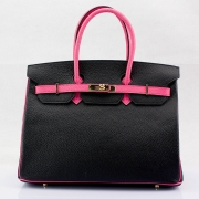 2023欧美大牌 35cm撞色荔枝纹铂金包 真皮女包头层牛皮原版五金